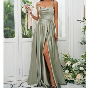 Elegant Satin Green Dress